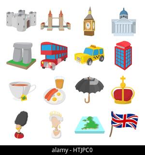 England-Icons set, cartoon-Stil Stock Vektor