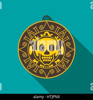 Aztekische Pirate gold Coin Symbol, flachen Stil Stock Vektor