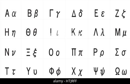 griechisches Alphabet Vektor mit Großbuchstaben und Kleinbuchstaben Stock Vektor