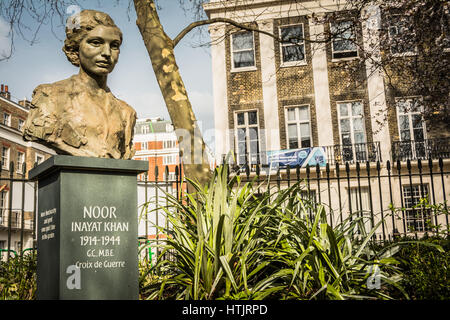 Statue, Noor Inayat Khan, ein SOE-Agent, arbeitete in Frankreich während des zweiten Weltkriegs vor gefoltert und erschossen, von den Nazis. Stockfoto