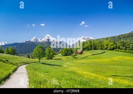 Idyllische Sommerlandschaft in den Alpen, Nationalpark Berchtesgadener Land, Bayern, Deutschland Stockfoto