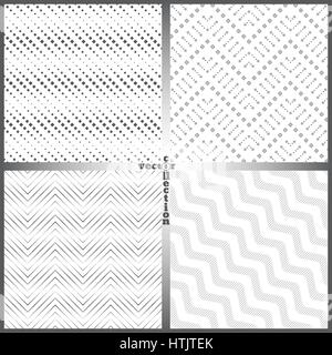 Nahtlose Muster. Satz von vier abstrakten strukturierte Hintergründe. Moderne stilvolle Texturen. Regelmäßig sich wiederholende geometrische Ornamente. Vektorelement der gra Stock Vektor