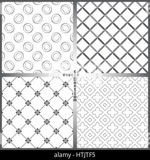 Nahtlose Muster. Satz von vier abstrakten strukturierte Hintergründe. Moderne stilvolle Texturen. Regelmäßig sich wiederholende geometrische Ornamente. Vektorelement der gra Stock Vektor