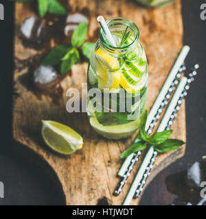 Reinigen Sie essen gesund Zitrusfrüchte Sassi Wasser in Glasflasche Stockfoto