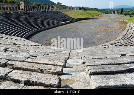 Das Stadion in der Ausgrabungsstätte des antiken Messene in Peloponnes, Griechenland Stockfoto