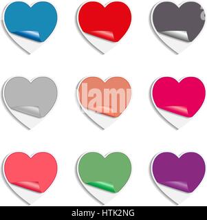 Eine Reihe von farbigen Aufklebern in Form von Herzen, Vektor-Illustration. Stock Vektor