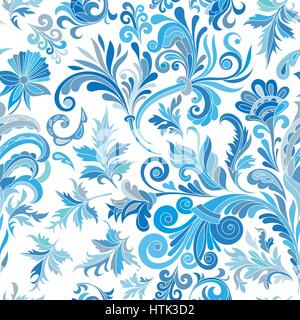 Vektor floral nahtlose Muster mit bunten Phantasie Pflanzen und locken. Blauton. Stock Vektor