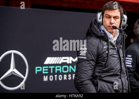 Barcelona, Spanien. 28. Februar 2017. Österreichischen Mercedes Motorsport Direktor Torger Christian "Toto" Wolff auf dem Circuit de Catalunya Rennen Treak in der Nähe von Barcelona, Spanien, 28. Februar 2017. Alle F1-Teams testet ihren neuen Rennwagen während der nächsten zwei Wochen in Spanien. Die neue Formel1 Saison startet am 26. März 2017 in Australien. Foto: Jens Büttner/Dpa-Zentralbild/ZB/Dpa/Alamy Live News Stockfoto