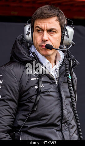 Barcelona, Spanien. 28. Februar 2017. Österreichischen Mercedes Motorsport Direktor Torger Christian "Toto" Wolff auf dem Circuit de Catalunya Rennen Treak in der Nähe von Barcelona, Spanien, 28. Februar 2017. Alle F1-Teams testet ihren neuen Rennwagen während der nächsten zwei Wochen in Spanien. Die neue Formel1 Saison startet am 26. März 2017 in Australien. Foto: Jens Büttner/Dpa-Zentralbild/ZB/Dpa/Alamy Live News Stockfoto