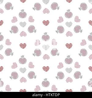 Abstrakte Granatapfel und stilisierten Herzen Muster. Handgezeichnete nahtlose Hintergrund. Vektor bunten Textur für Wallpaper, Verpackung, Textil-Design, fab Stock Vektor