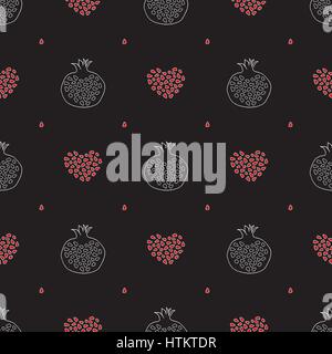 Abstrakte Granatapfel und stilisierten Herzen Muster. Handgezeichnete nahtlose Hintergrund. Vektor bunten Textur für Wallpaper, Verpackung, Textil-Design, fab Stock Vektor