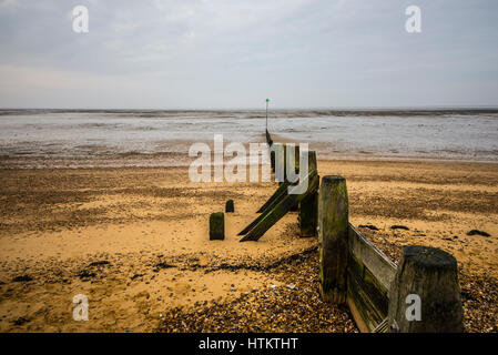 Ebbe im Chalkwell, in der Nähe von Southend Essex, an einem dumpfen bewölkten Tag. An dieser Stelle ist der Themsemündung schlammig, und die Flut geht eine große Entfernung Stockfoto