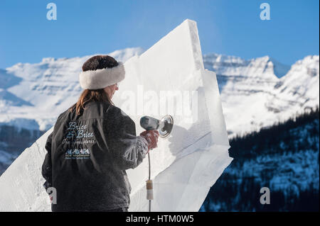 Lake Louise Eis Bildhauerei Festival, Januar 2014, Lake Louise, Alberta, Kanada Stockfoto