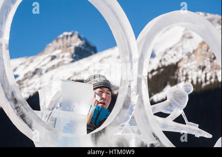 Lake Louise Eis Bildhauerei Festival, Januar 2014, Lake Louise, Alberta, Kanada Stockfoto