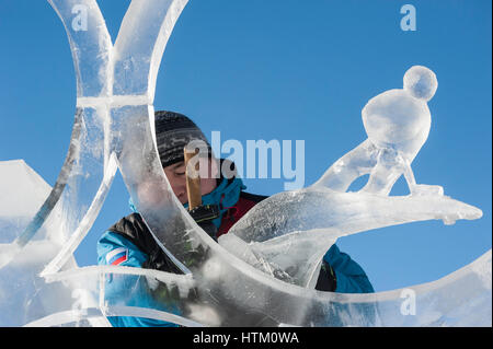 Lake Louise Eis Bildhauerei Festival, Januar 2014, Lake Louise, Alberta, Kanada Stockfoto