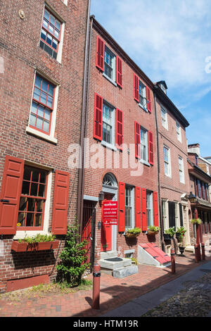 Elfreth Gasse, Nation älteste Wohnstraße, aus dem Jahre 1702, National Historic Landmark, Philadelphia, Pennsylvania, USA Stockfoto