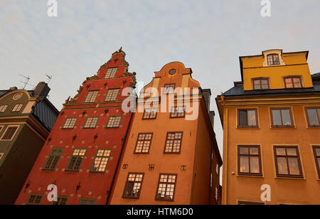 Bunte Häuser in Stortorget, den wichtigsten Platz von Gamla Stan, Altstadt von Stockholm, Schweden, Skandinavien Stockfoto