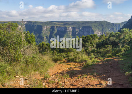 Trail und Vegetation rund um Fortaleza Canyon, Cambara do Sul, Rio Grande do Sul, Brasilien Stockfoto