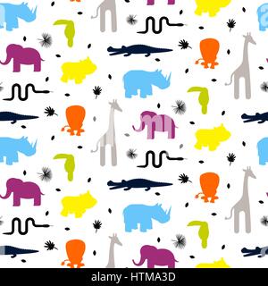Bunten Zoo Tiere Silhouetten Baby nahtlose Vektormuster. Stock Vektor