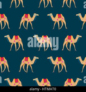 Kamel cartoon Vektor nahtlose Muster auf blau. Stock Vektor