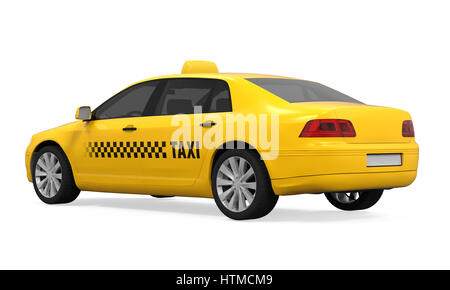 Gelbes Taxi isoliert auf weißem Hintergrund. 3D render Stockfoto