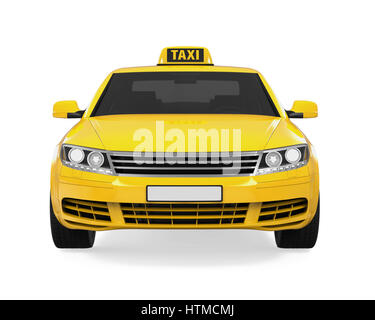 Gelbes Taxi isoliert auf weißem Hintergrund. 3D render Stockfoto