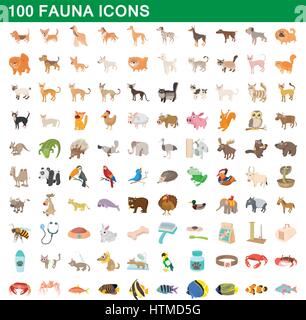 100 Fauna Icons set, cartoon-Stil Stock Vektor