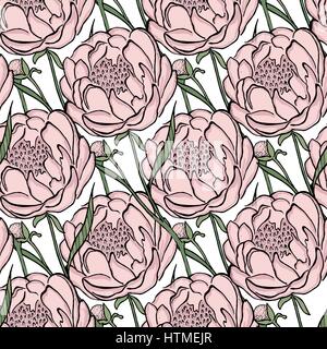 Nahtlose florale Vektor Muster Pfingstrose. Blüten und Blätter, kann als Grußkarte, Einladungskarte für Hochzeit, Geburtstag und andere Urlaub und Sommer-Hintergrund verwendet werden. Stock Vektor