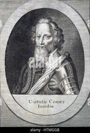 Robert Devereux, zweite Earl of Essex (1566-1601) englischer Höfling und Soldat und Liebling der Elizabeth I. Executed für hohen Verrat am 25. Februar 1601. Kupferstich von Michiel van der Gucht (1660-1725) für Clarendons "Geschichte". Stockfoto