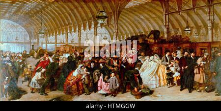 Englischer Maler William Powell Frith (1819-19-9). "Bahnhof", 1862 zeigt einen überfüllten Bahnhof Paddington, London. Stockfoto