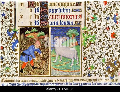 März. Sternzeichen Widder. Beschneiden. Von der "Bedford Hours" beleuchtet Französisch 15. Jahrhundert Manuskript. Stockfoto