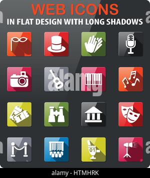 Theater-Symbole im flat Design mit langen Schatten setzen Stock Vektor