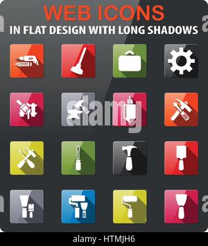 Arbeit Werkzeuge Symbole festlegen im flat Design mit langen Schatten Stock Vektor
