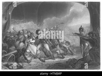 Tippoo Sultan (1749-99) Sultan von Mysore, im Fall von Seringapatam, 6. Februar 1799 erschlagen. Englischen Truppen unter der Leitung von General George Harris (1746-1829). Gravur Stockfoto