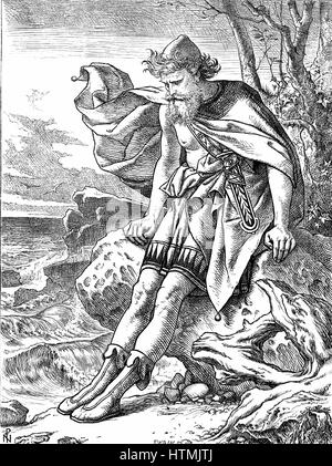 'Odysseus auf Ogygia'. Ulysses, mythischen König von Ithaka, Held von Homers "Odyssee" (Odysseus). Illustration von Joseph Noel Paton (1821-1901) für sein eigenes Gedicht veröffentlicht London 1864. Paton wurde der ursprünglichen Illustrator von Charles Kingsley "Wasserratten" Stockfoto