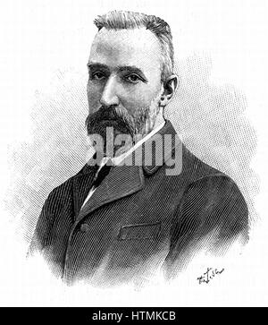 Pierre Curie (1859-1906), französischer Chemiker. Nobelpreis für Physik 1903 gemeinsam mit seiner Frau Marie und Henri Becquerel. Gravur Stockfoto