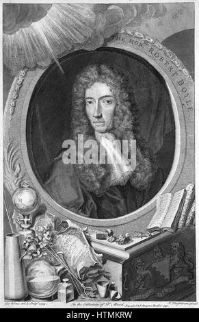 Robert Boyle (1627-1691) folgten Chemiker und Physiker. Kupferstich von 1739 von englischen Grafiker George Vertue (1684-1756) nach Porträt des deutschen Malers Johann Kerseboom (fl1680). Stockfoto