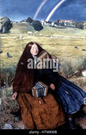 Engländers John Everett Millais (1829-1896). Gründungsmitglied der Präraffaeliten. Das blinde Mädchen. 1856 Öl auf Leinwand. Birmingham City Museen und Kunst-Galerie, England. Zwei Mädchen, die älteren einen blinden Bettler und mit Konzertina nutzt sie für sein Stockfoto