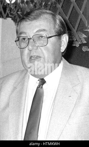 Bryn Griffiths, Präsident des Landesverbandes grafische spricht bei einem Fransen-treffen während der Gewerkschaft-Kongreß in Blackpool, England am 4. September 1989. Stockfoto