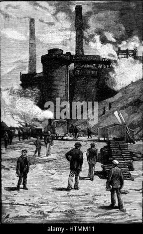 Hochöfen bei Siemens Iron and Steel Works, Landore, South Wales. Holzstich 1885 Stockfoto