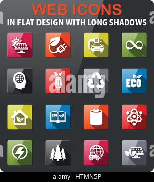 Bio-Kraftstoff-Ikonen stellen im flat Design mit langen Schatten Stock Vektor