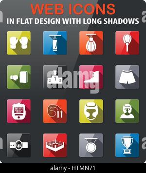 Box-Symbole setzen im flat Design mit langen Schatten Stock Vektor