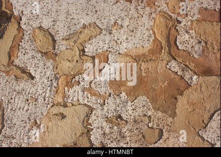 Abstrakt weiß, Hintergrund orange Zement, Beton Textur. Die Risse an der Wand malen schäbig Stockfoto