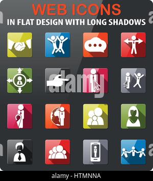 Symbole der Gemeinschaft festgelegt im flat Design mit langen Schatten Stock Vektor