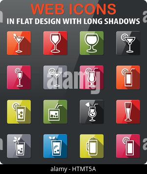 Brille Icons Set im flat Design mit langen Schatten Stock Vektor