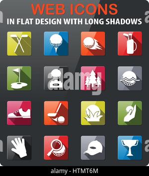 Golf-Symbole im flat Design mit langen Schatten setzen Stock Vektor