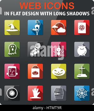 Halloween-Icons set im flat Design mit langen Schatten Stock Vektor