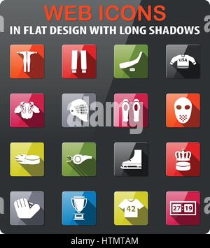 Eishockey-Symbole im flat Design mit langen Schatten setzen Stock Vektor