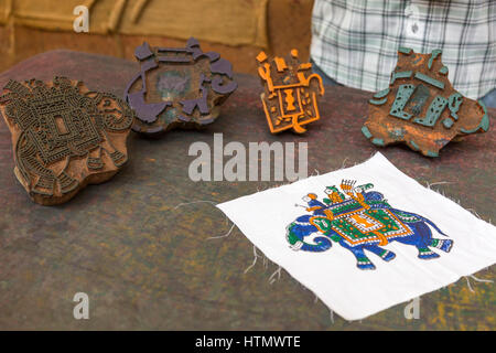 Holzschnitt, Jaipur, Indien Stockfoto