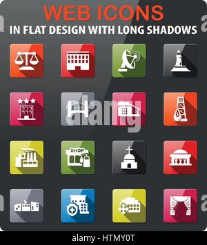 Infrastruktur-Symbole im flat Design mit langen Schatten setzen Stock Vektor